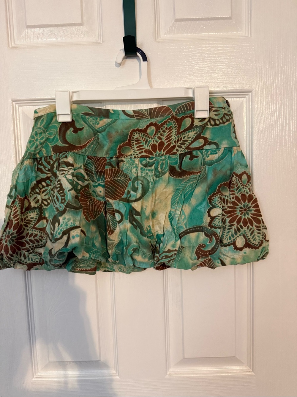 Candie's Teal and Brown Floral Bubble Hem Mini Skirt